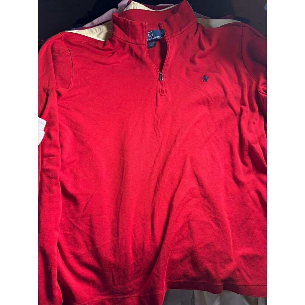 Polo Ralph Lauren Men’s Red Cotton 1/4 Zip Mock Neck Polo Pony Sweatshirt XL